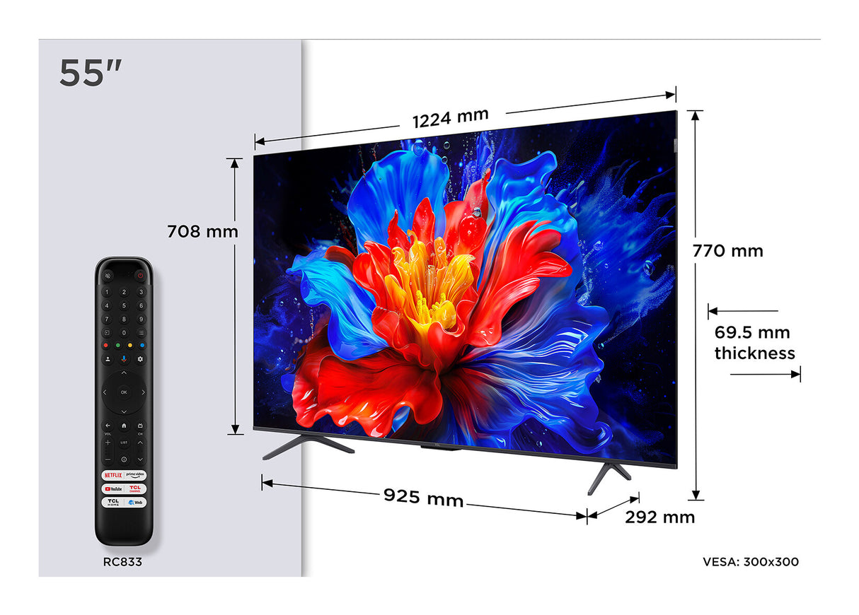 TCL P8K 55P8K TV 139,7 cm (55") 4K Ultra HD Smart TV Wi-Fi Metallic 350 cd/m²