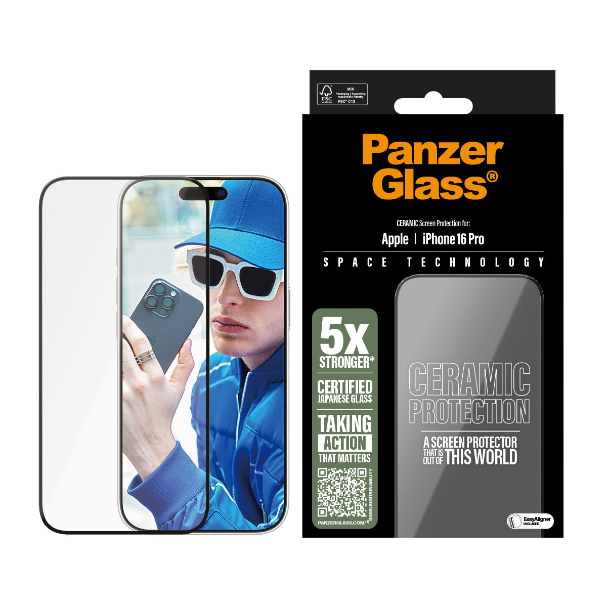 PanzerGlass ® Ceramic Skærmbeskyttelse iPhone 16 Pro | Ultra-Wide Fit