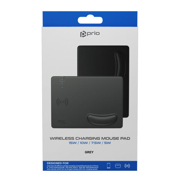 prio Hurtig trådløs opladningsmusemåtte 15W (USB C) grå