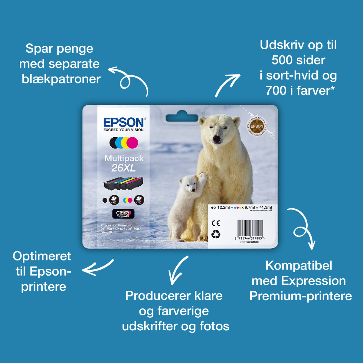 Epson Polar bear 26 isbjørn Claria Premium multipakke 4-farve blæk