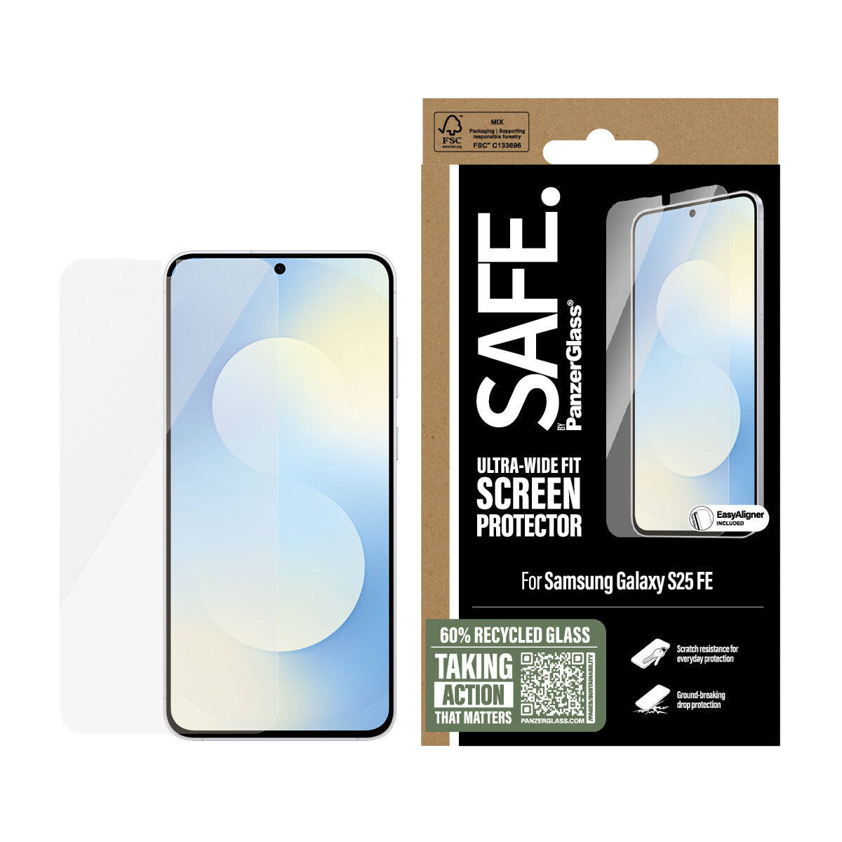 PanzerGlass SAFE. by ® Skærmbeskyttelse Samsung Galaxy S25 FE 5G | Ultra-Wide Fit m. EasyAligner