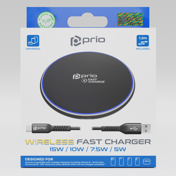 prio Trådløs hurtigoplader 15W (USB C) sort
