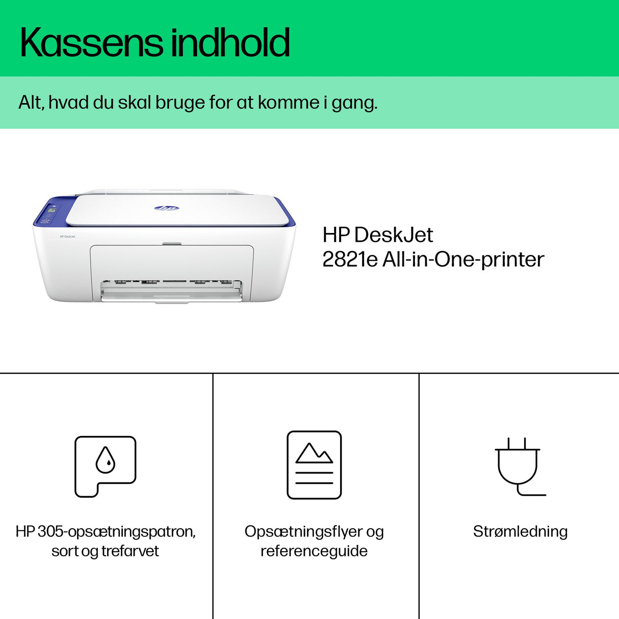 HP DeskJet 2821e Trådløst All-in-One Farve Printer, Instant Ink; Kopimaskine, scanner