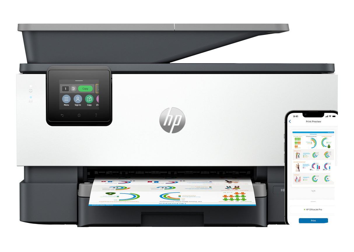 HP OfficeJet Pro 9120b Trådløst All-in-One Farve Printer, Tosidet print; Kopimaskine, scanner