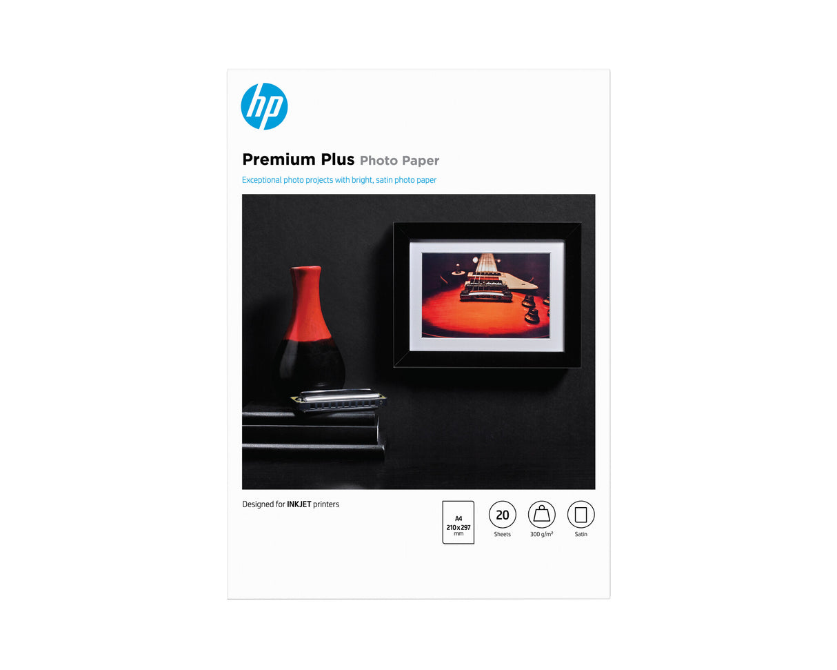 HP Premium Plus-fotopapir, satin, 300 g/m2, A4 (210 x 297 mm), 20 ark