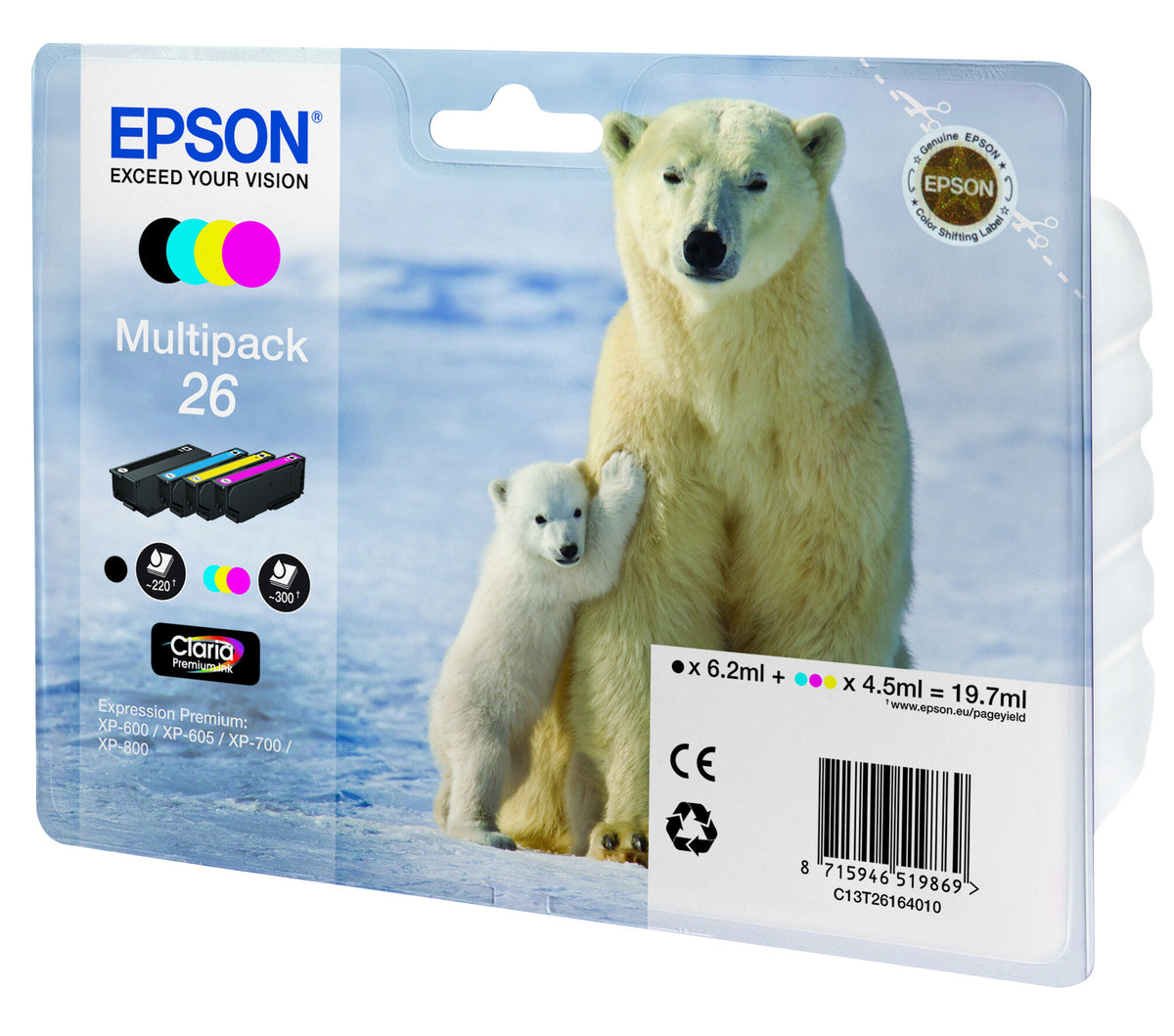Epson Polar bear 26 isbjørn Claria Premium multipakke 4-farve blæk