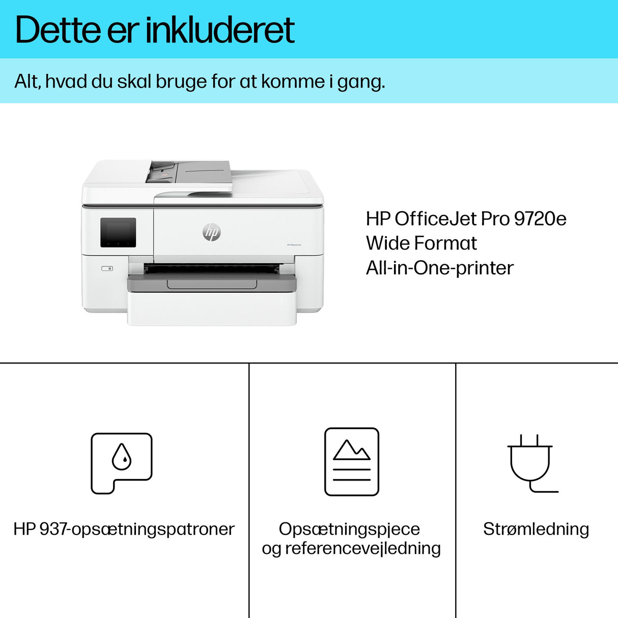 HP OfficeJet Pro 9720e Trådløst All-in-One Farve Printer, Tosidet print; Kopimaskine, scanner