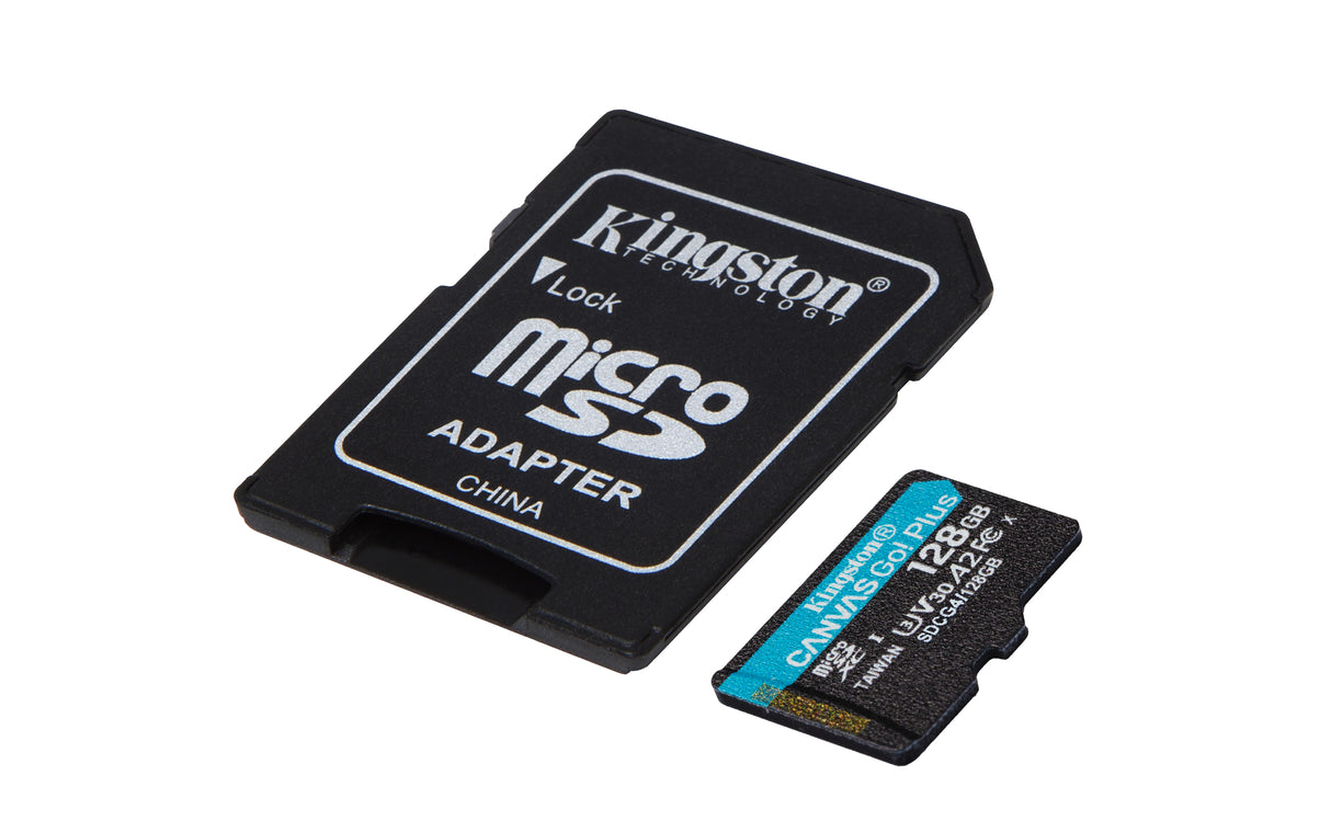 Kingston Technology 128 GB microSDXC Canvas Go! Plus Gen4 200 MB/s A2 U3 V30-kort + adapter