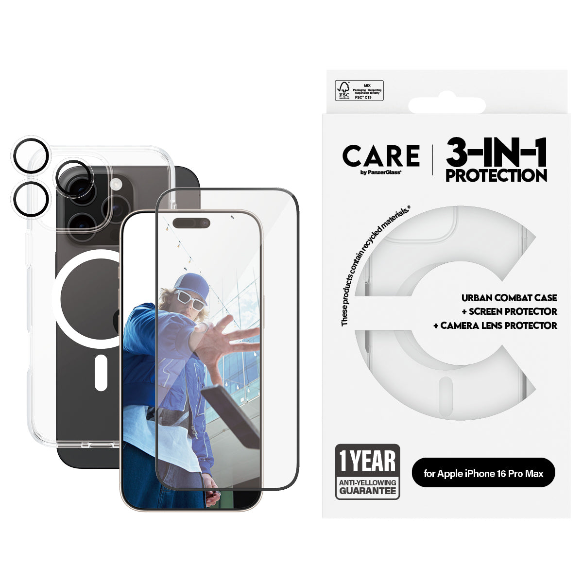 PanzerGlass CARE by ® Flagship 3-i-1 Pakke iPhone 16 Pro Max