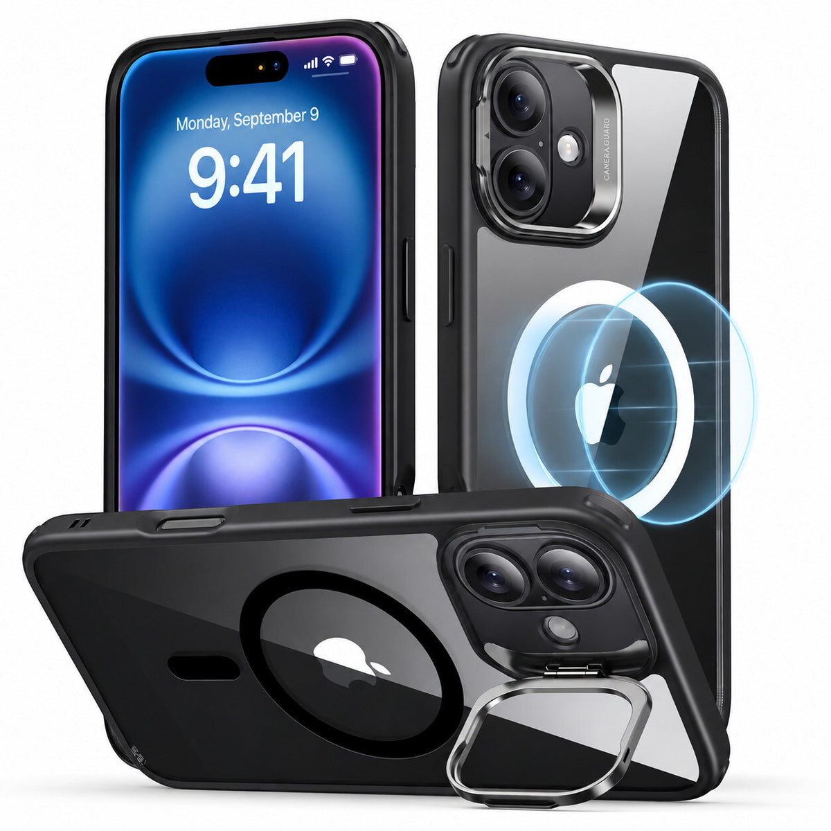 Esr Classic Hybrid Stænder Halolock Magsafe & Hærdet Glas Iphone 16 Klar/Sort