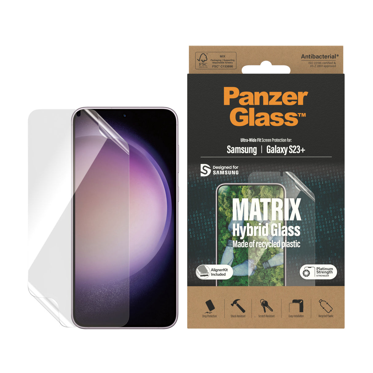 PanzerGlass ® ECO MATRIX Skærmbeskyttelse Samsung Galaxy S23+ | Ultra-Wide Fit m. AlignerKit