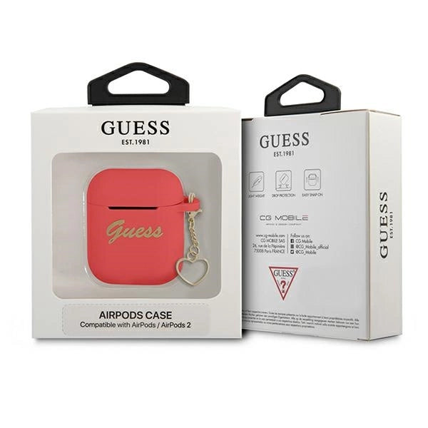 Guess GUA2LSCHSR AirPods cover rød/rød Silicone Charm Heart Collection