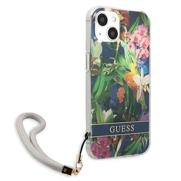 Guess GUHCP13MHFLSB iPhone 13 6.1" blå/blå hardcase Flower Strap