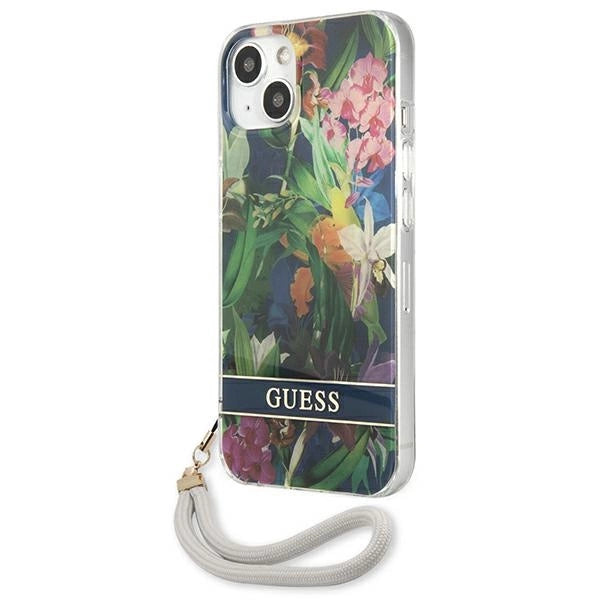 Guess GUHCP13SHFLSB iPhone 13 mini 5.4" blå/blå hardcase Flower Strap