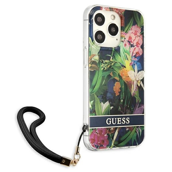 Guess GUHCP13XHFLSB iPhone 13 Pro Max 6.7" blå/blå hardcase Flower Strap