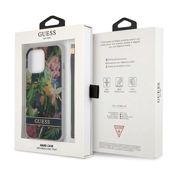 Guess GUHCP13XHFLSB iPhone 13 Pro Max 6.7" blå/blå hardcase Flower Strap