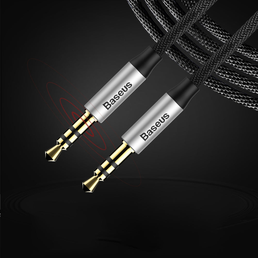 Baseus Yiven M30 stereo AUX 3,5 mm lydkabel mandlig mini jack 1m sølv-sort (CAM30-BS1)