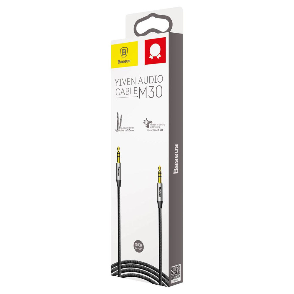 Baseus Yiven M30 stereo AUX 3,5 mm lydkabel mandlig mini jack 1m sølv-sort (CAM30-BS1)