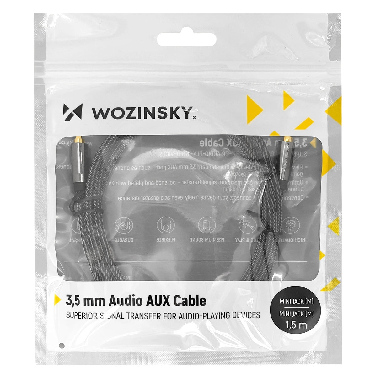 Wozinsky universel mini jack kabel 2x AUX kabel 1,5 m sort