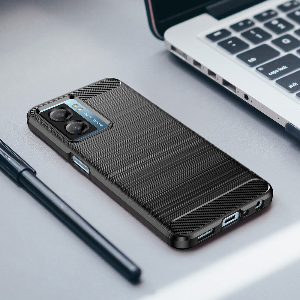 Carbon Case til Xiaomi Poco F4 5G fleksibelt silikone carbon cover sort