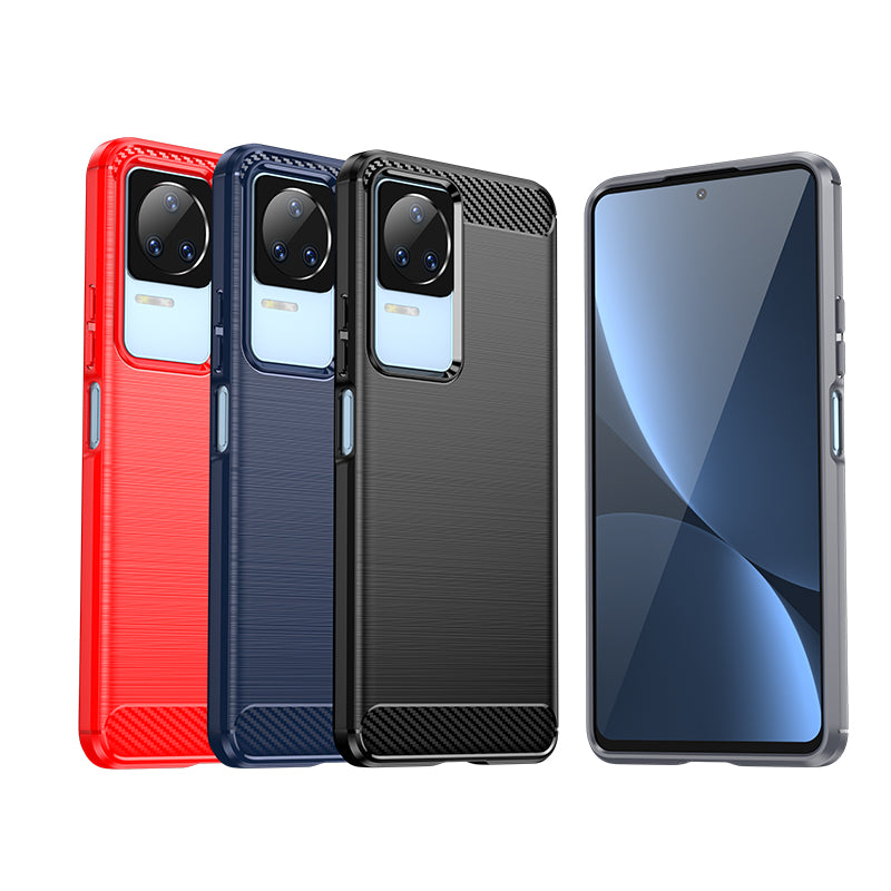 Carbon Case til Xiaomi Poco F4 5G fleksibelt silikone carbon cover sort