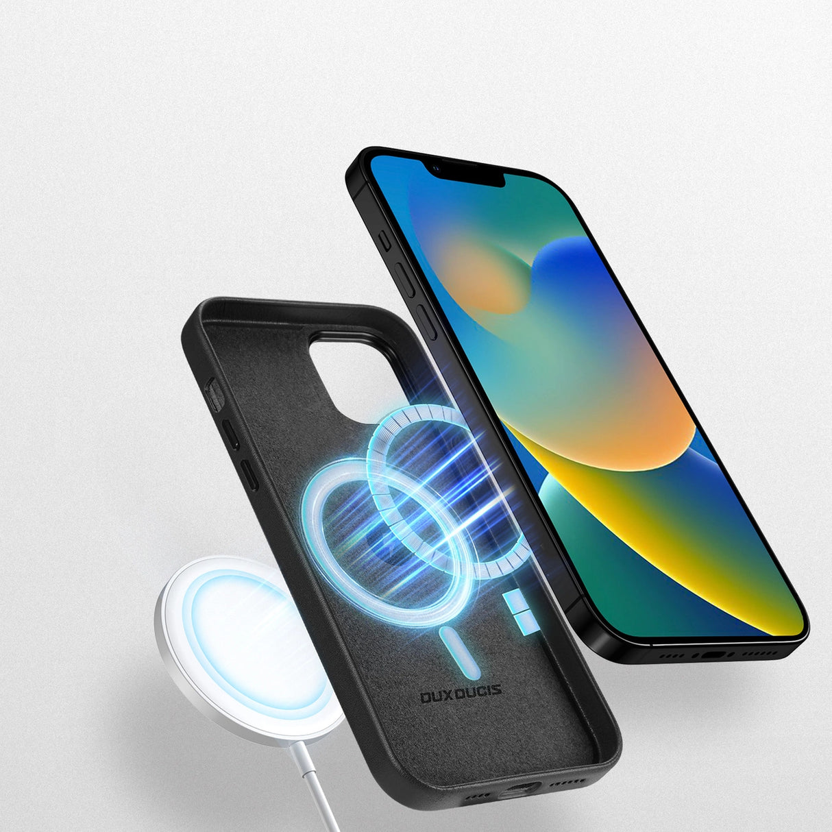 Dux Ducis Grit læderhylster til iPhone 14 Plus Elegant Falsk læder cover (MagSafe kompatibel) sort