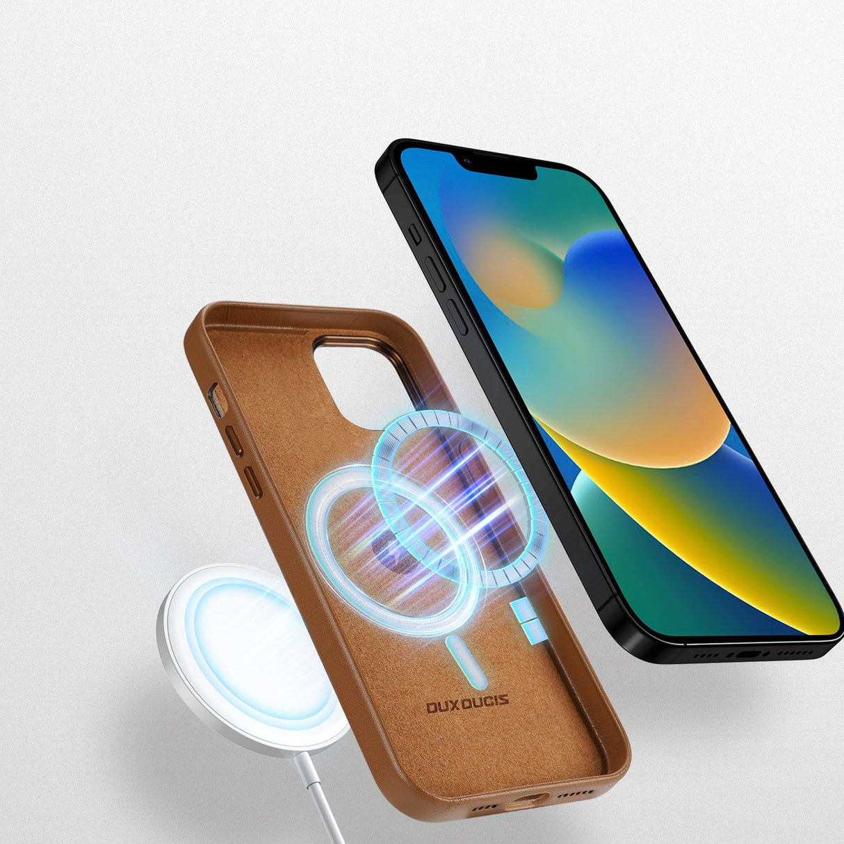 Dux Ducis Grit læderhylster til iPhone 14 Plus Elegant Falsklæder Cover (MagSafe Compatible) Brunt