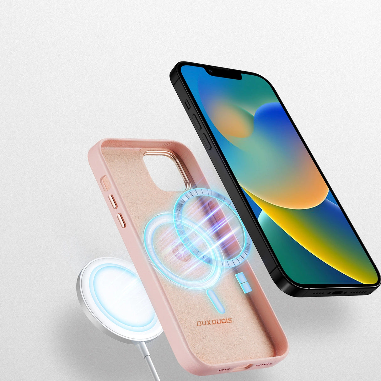 Dux Ducis Grit læderhylster til iPhone 14 Plus Elegant Falsk læder cover (MagSafe kompatibel) Pink