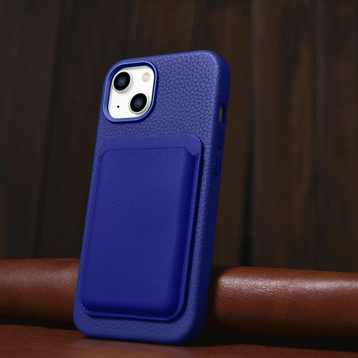 iCarer Litchi Premium Ledder Case iPhone 14 Magnetisk Ledder Case med MagSafe Dark Blue (WMI14220709-DB)