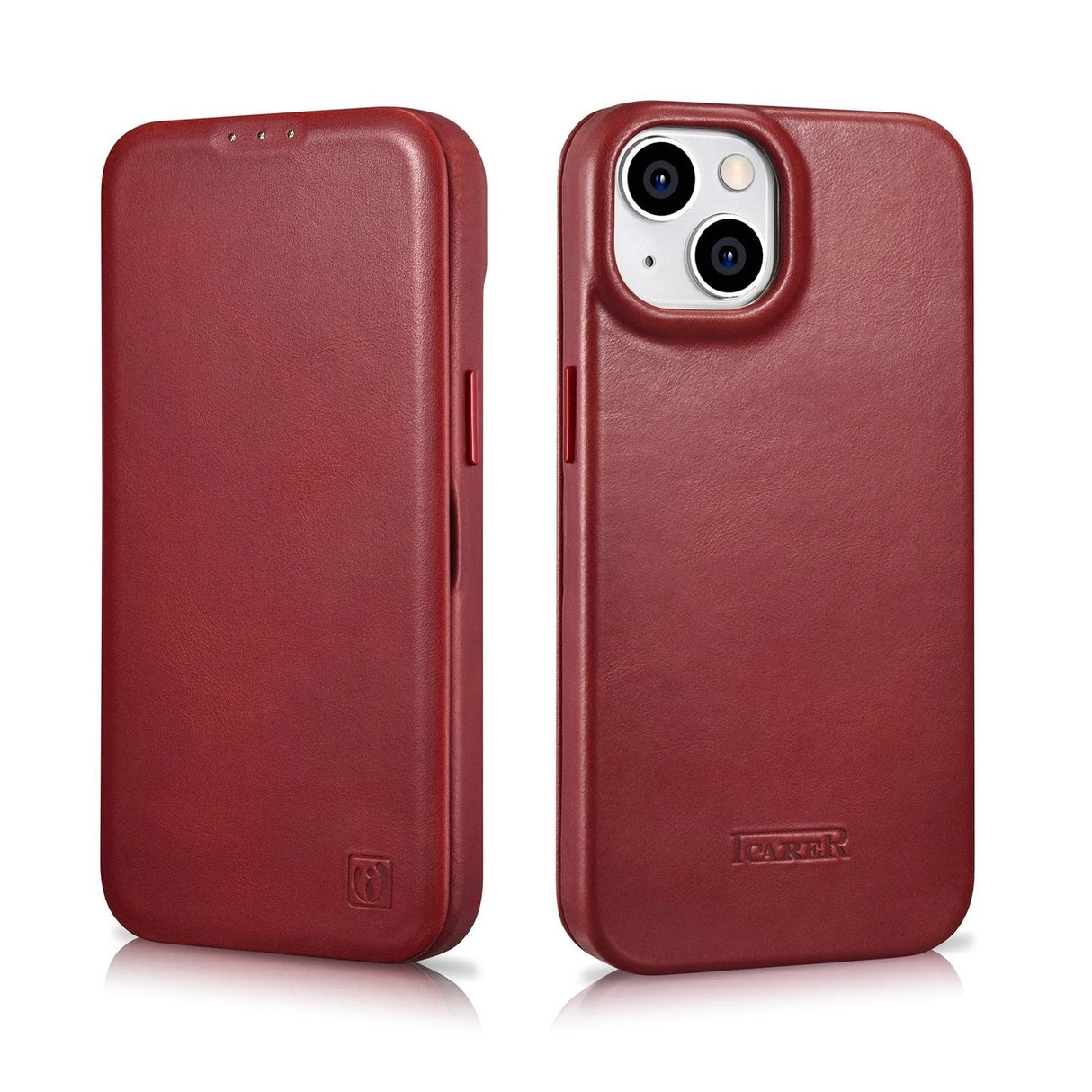 iCarer CE Oil Wax Premium Leather Folio Case iPhone 14 Plus Magnetisk Flip Leather Folio Case MagSafe Red (AKI14220707-RD)