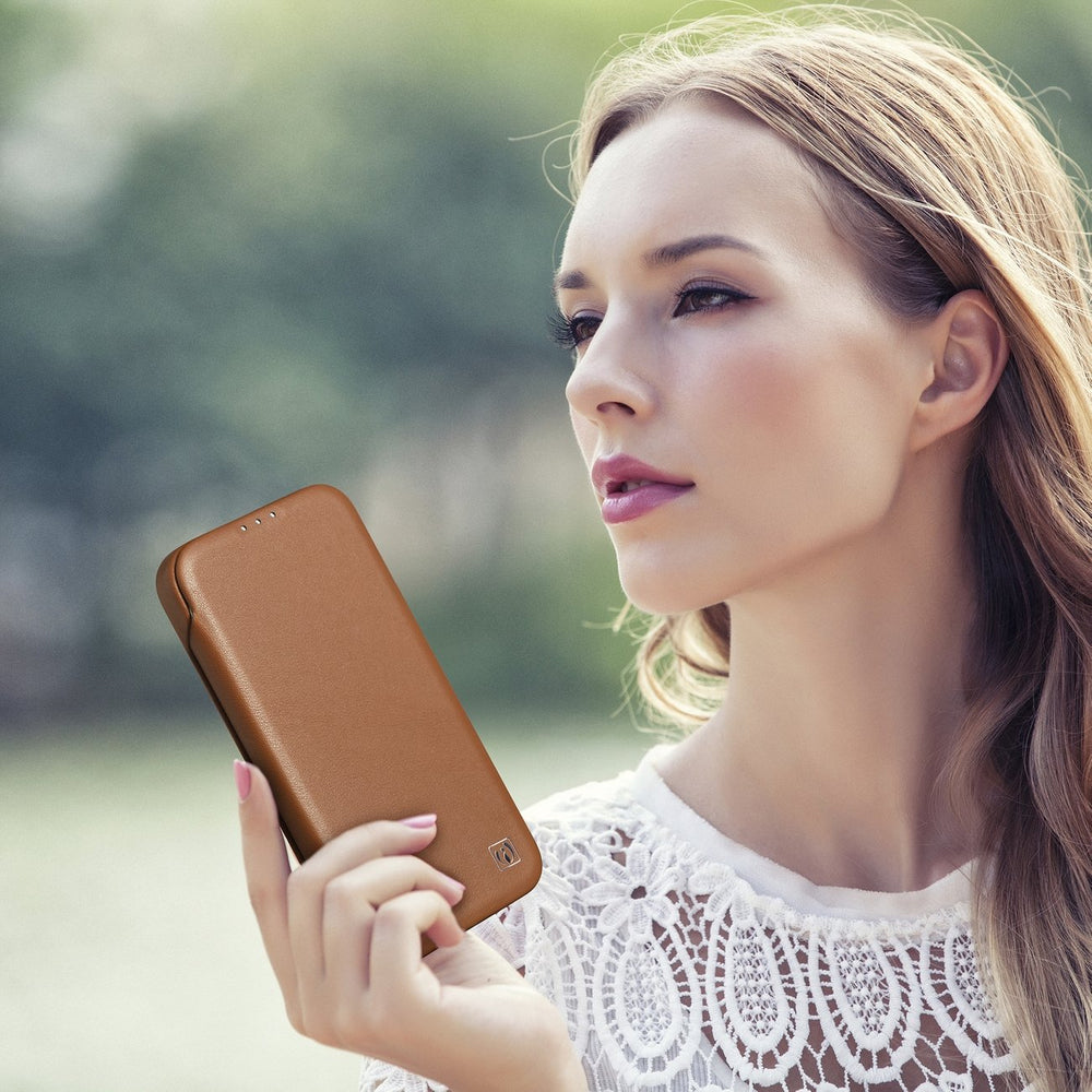 iCarer CE Premium læder Folio Case iPhone 14 Pro Magnetisk Flip læder Folio Case MagSafe brun (WMI14220714-BN)