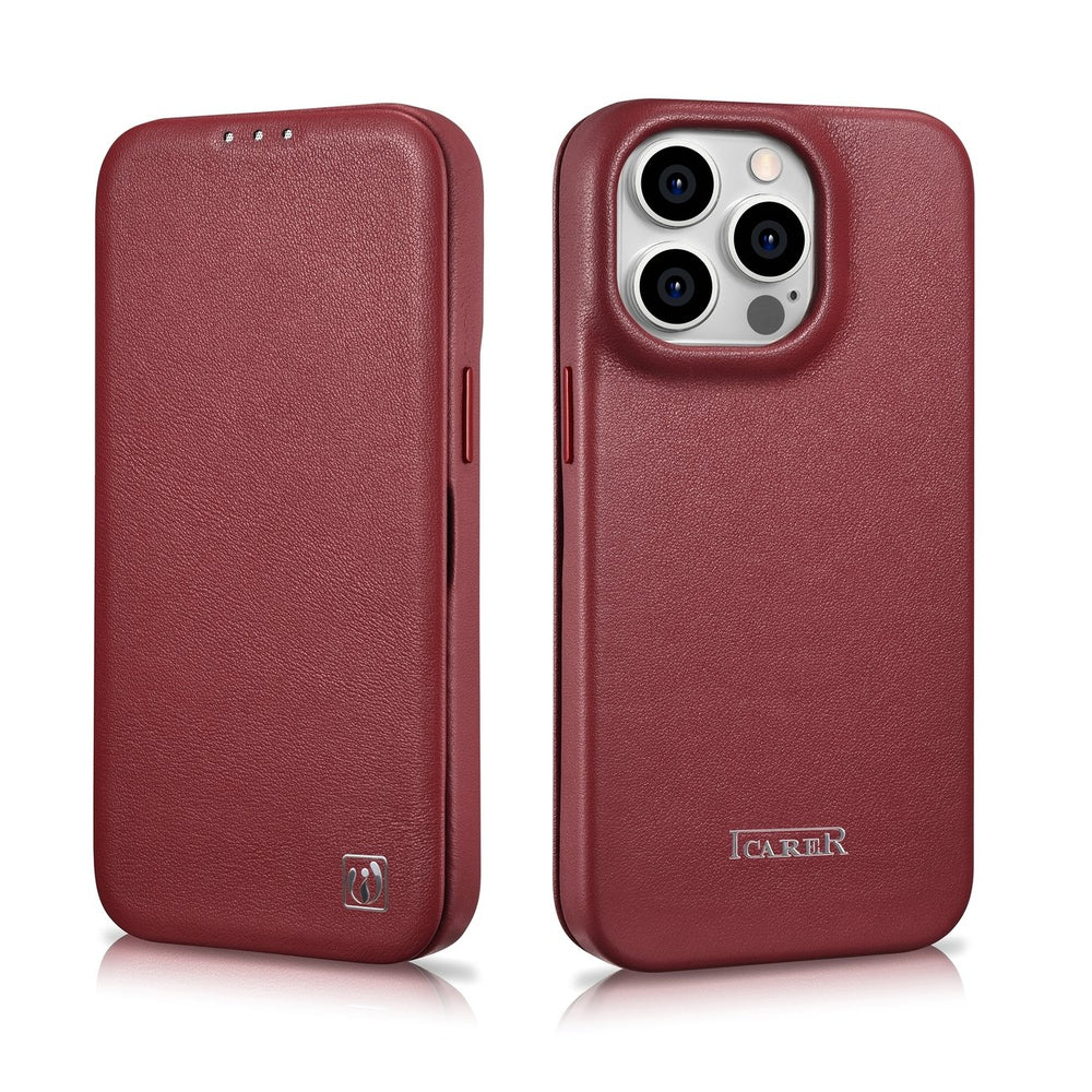 iCarer CE Premium Leather Folio Case iPhone 14 Pro Magnetisk Flip Leather Folio Case MagSafe Red (WMI14220714-RD)