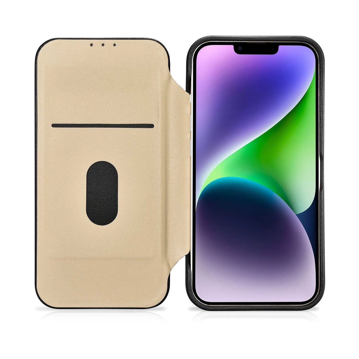 iCarer CE Premium læder Folio Case iPhone 14 Plus Magnetisk Flip læder Folio Case MagSafe sort (WMI14220715-BK)