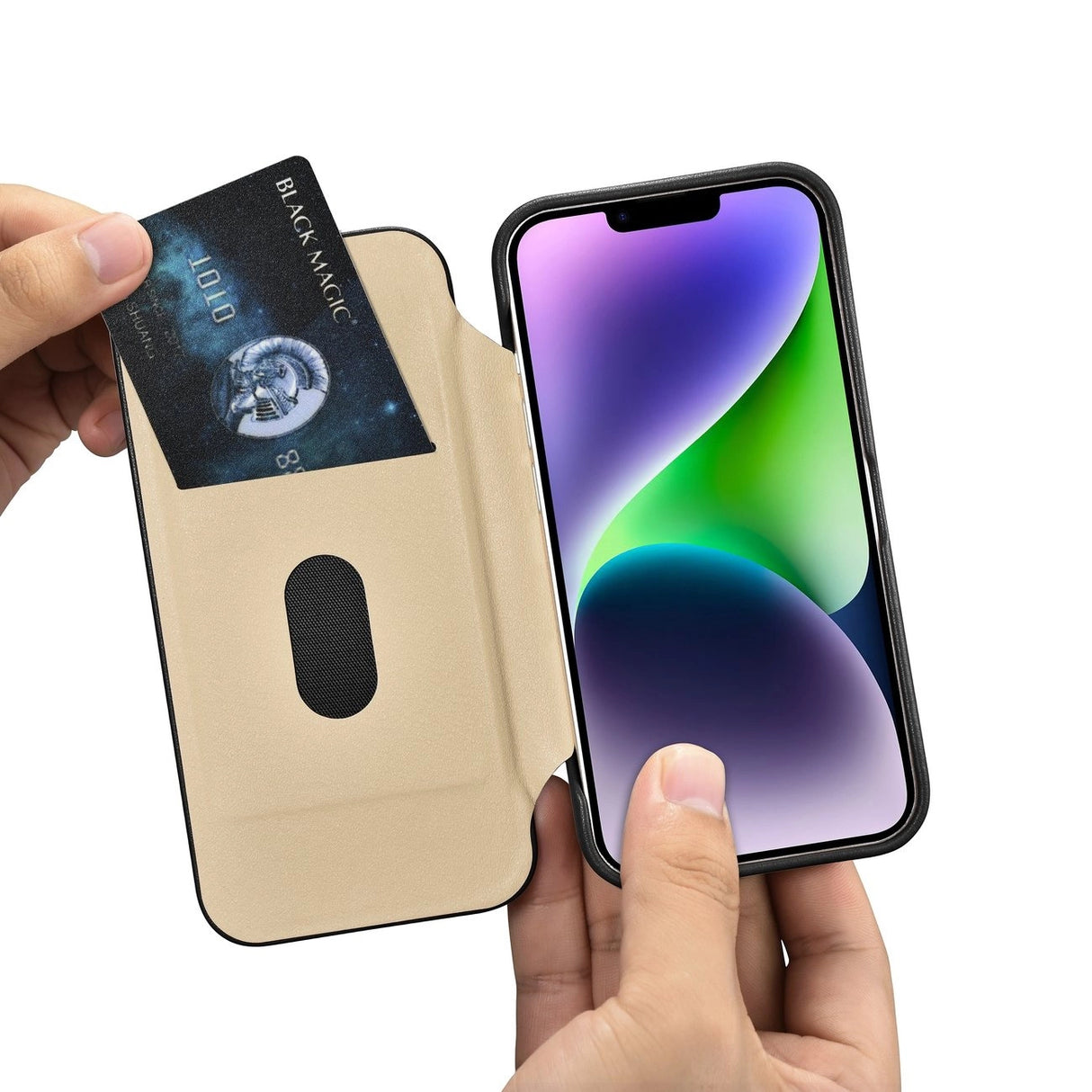 iCarer CE Premium læder Folio Case iPhone 14 Plus Magnetisk Flip læder Folio Case MagSafe sort (WMI14220715-BK)