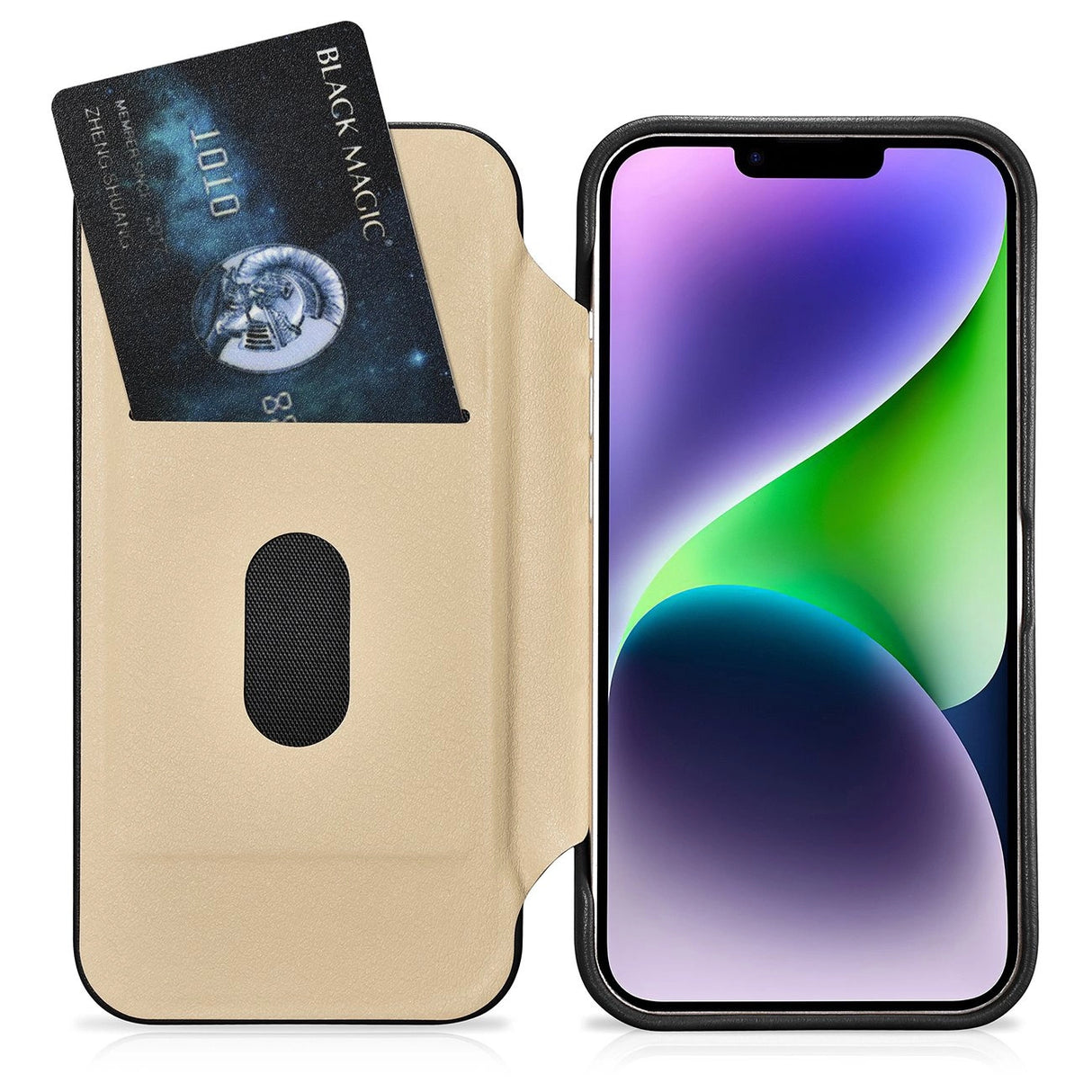 iCarer CE Premium læder Folio Case iPhone 14 Plus Magnetisk Flip læder Folio Case MagSafe sort (WMI14220715-BK)