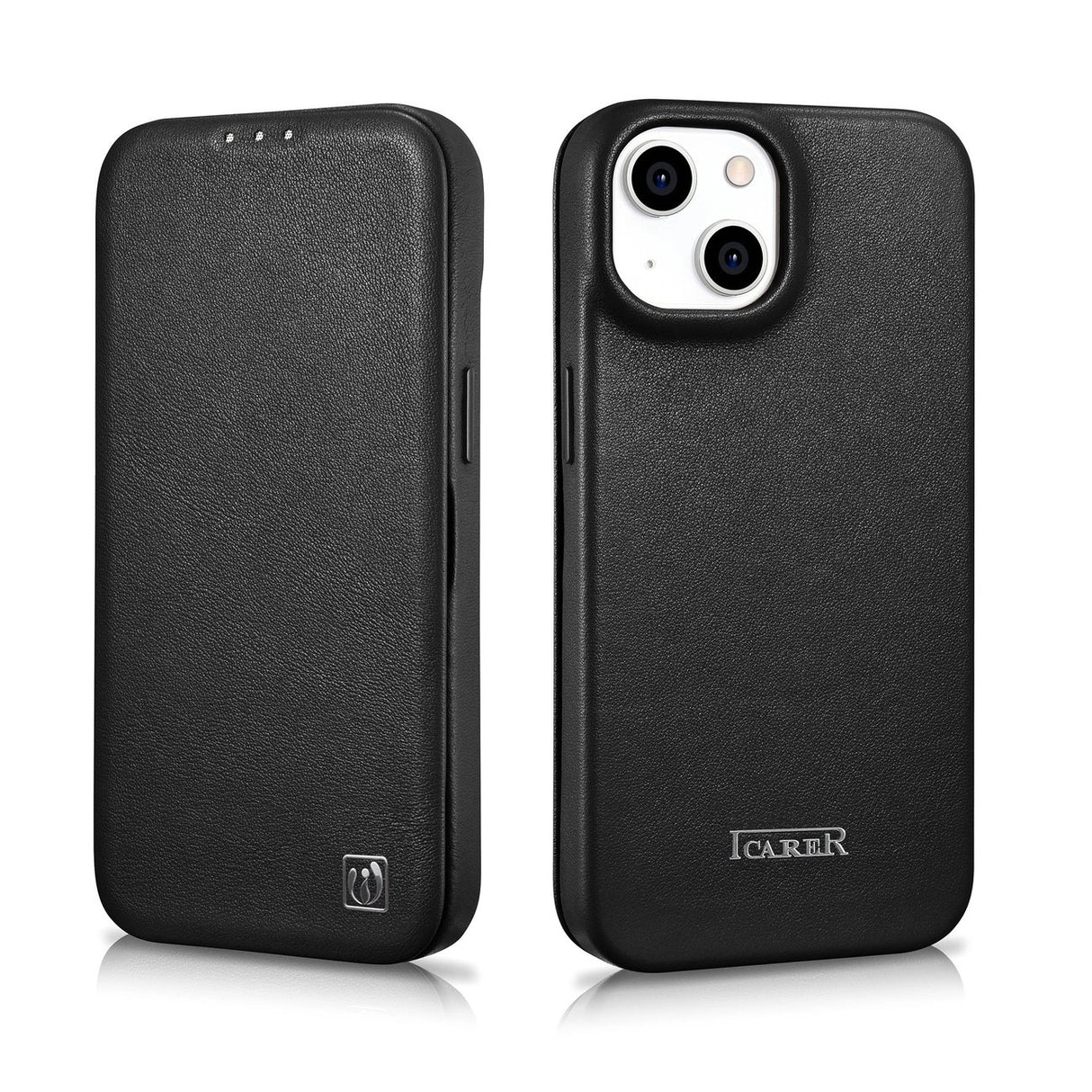 iCarer CE Premium læder Folio Case iPhone 14 Plus Magnetisk Flip læder Folio Case MagSafe sort (WMI14220715-BK)
