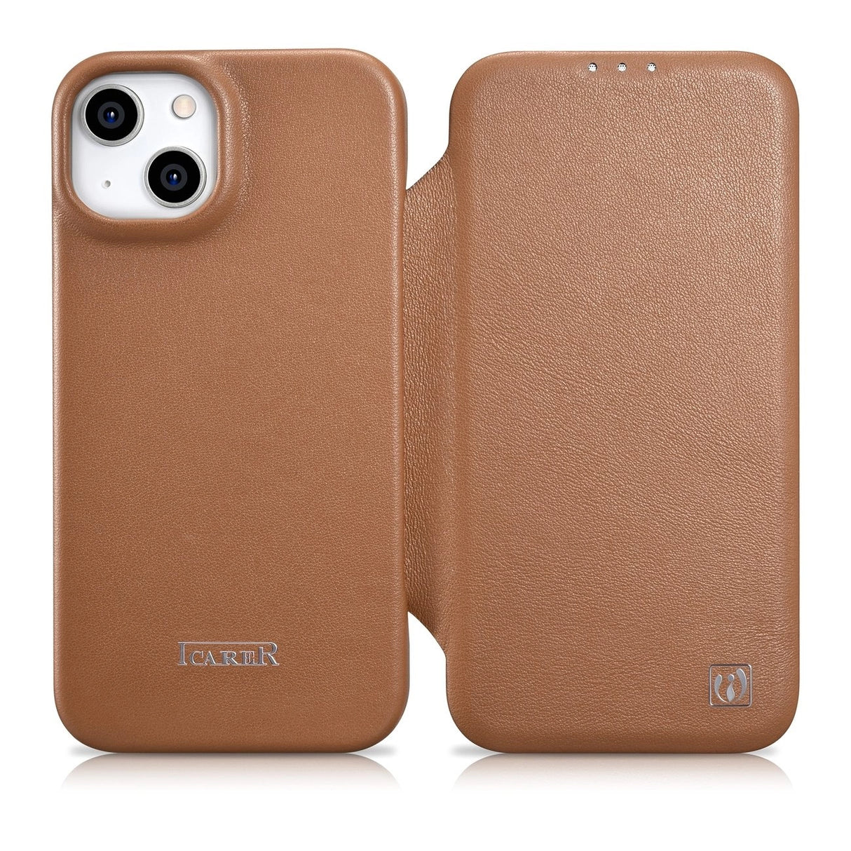 iCarer CE Premium læder Folio Case iPhone 14 Plus Magnetisk Flip læder Folio Case MagSafe Brown (WMI14220715-BN)