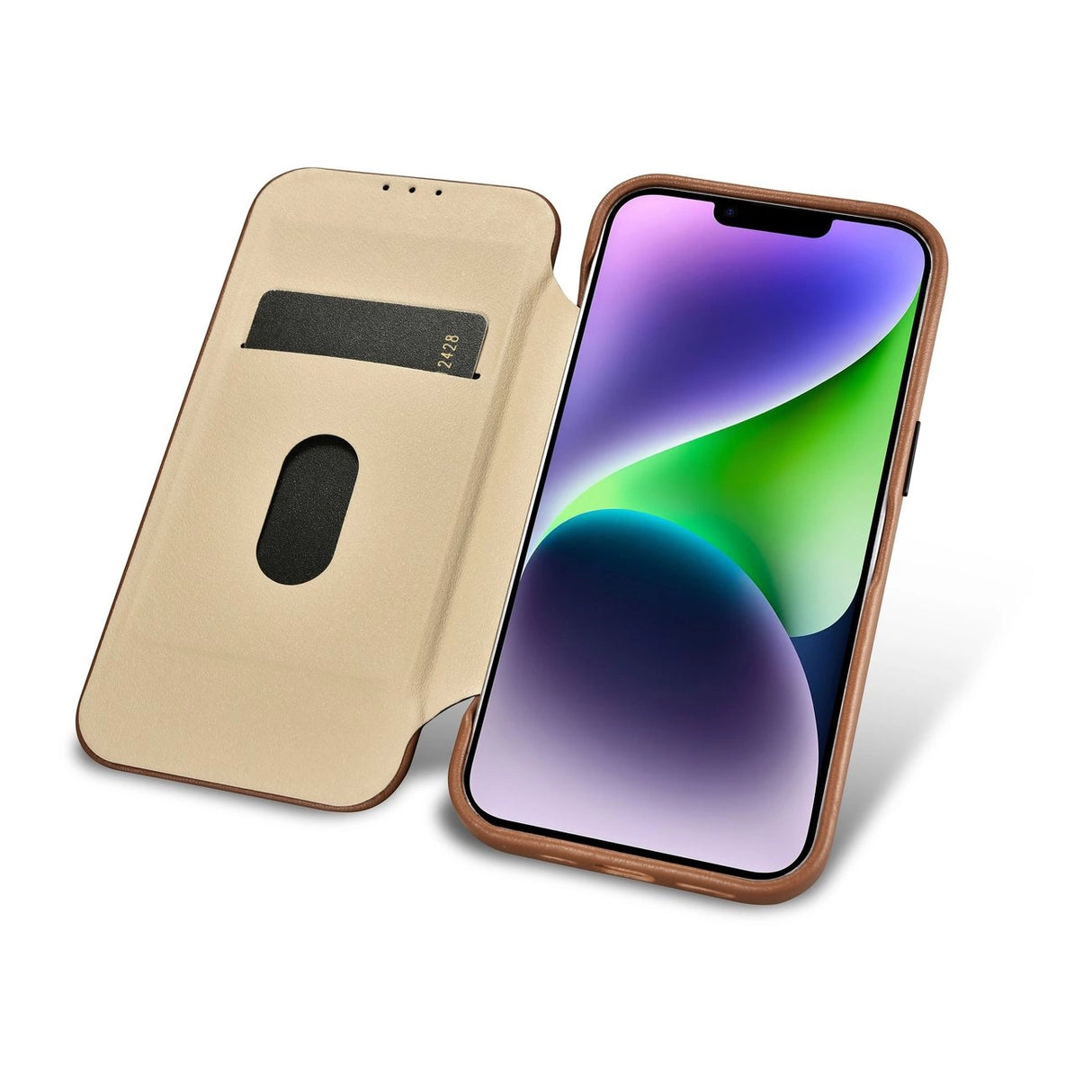 iCarer CE Premium læder Folio Case iPhone 14 Plus Magnetisk Flip læder Folio Case MagSafe Brown (WMI14220715-BN)