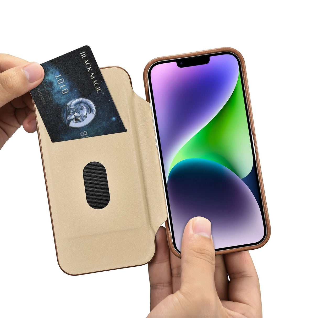 iCarer CE Premium læder Folio Case iPhone 14 Plus Magnetisk Flip læder Folio Case MagSafe Brown (WMI14220715-BN)