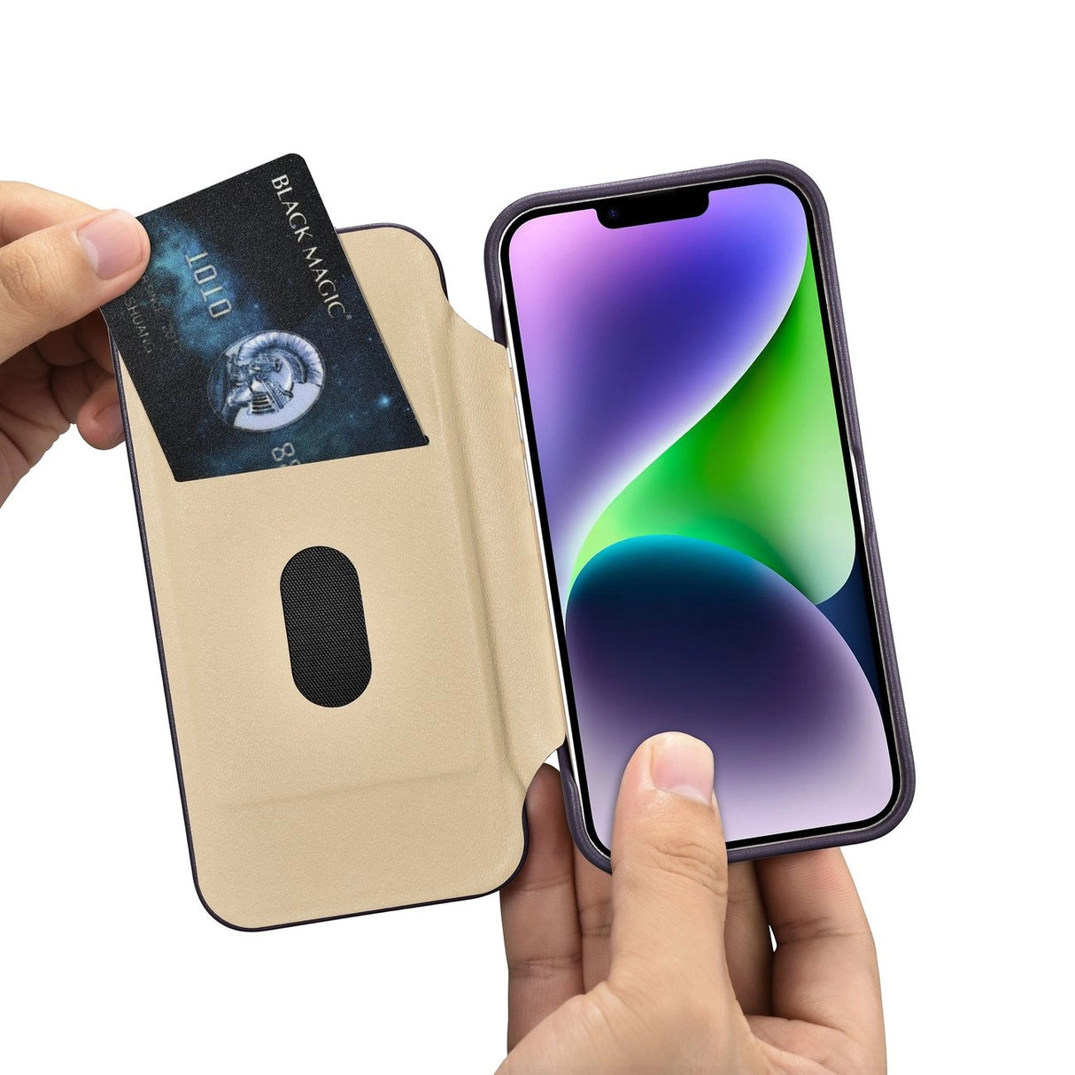 iCarer CE Premium læder Folio Case iPhone 14 Plus Magnetisk Flip læder Folio Case MagSafe mørk lilla (WMI14220715-DP)