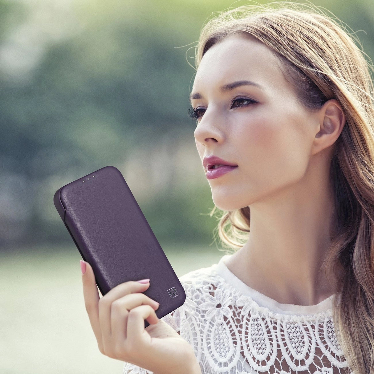 iCarer CE Premium læder Folio Case iPhone 14 Plus Magnetisk Flip læder Folio Case MagSafe mørk lilla (WMI14220715-DP)