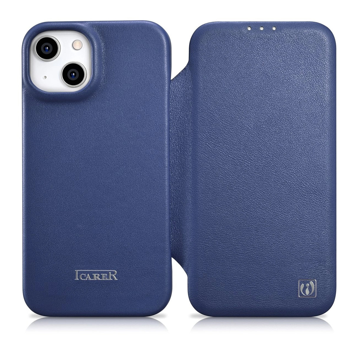 iCarer CE Premium læder Folio Case iPhone 14 Plus Magnetisk Flip læder Folio Case MagSafe Blue (WMI14220715-BU)
