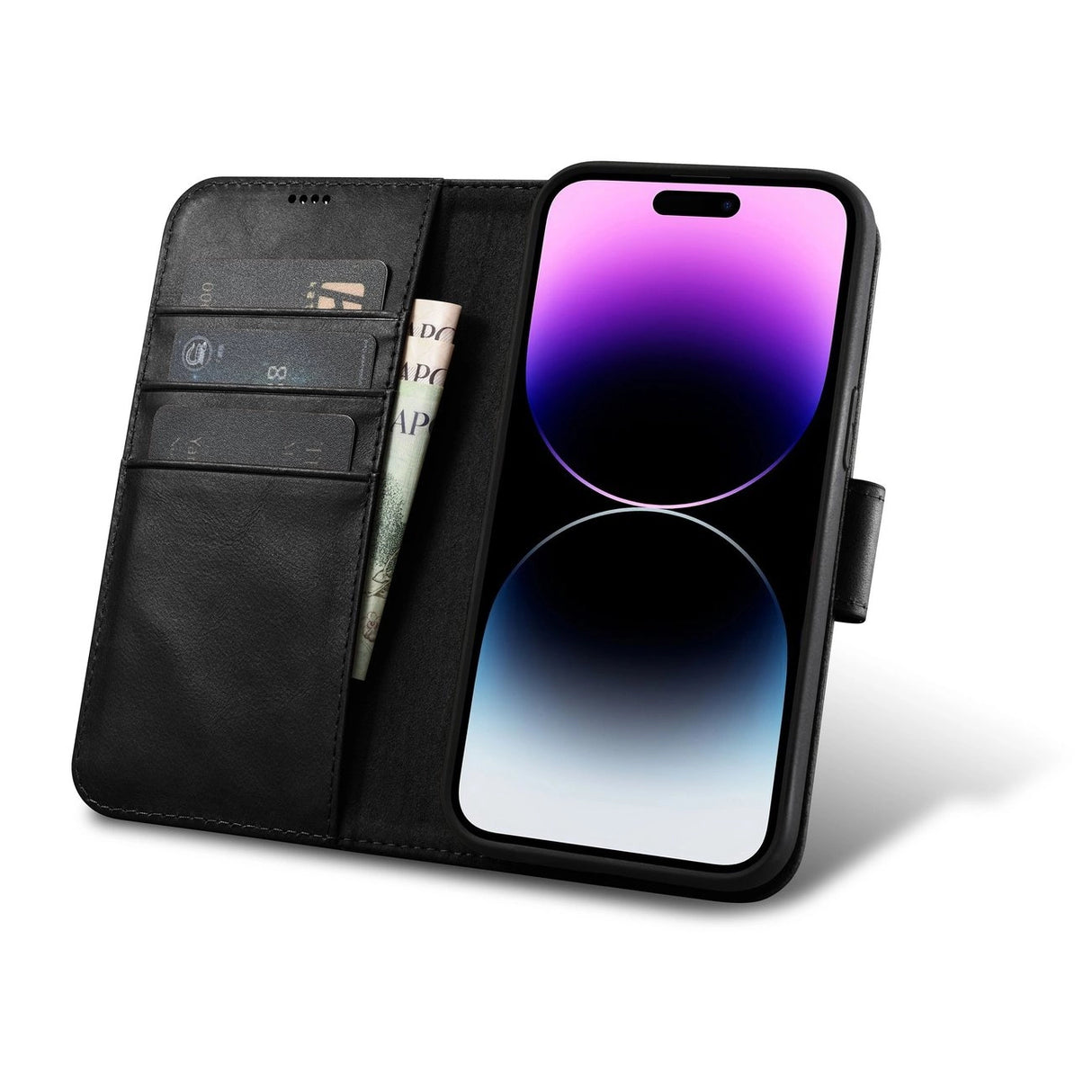 iCarer Oil Wax Wallet Case 2in1 Cover iPhone 14 Pro Læder Flip Cover Anti-RFID sort (WMI14220722-BK)