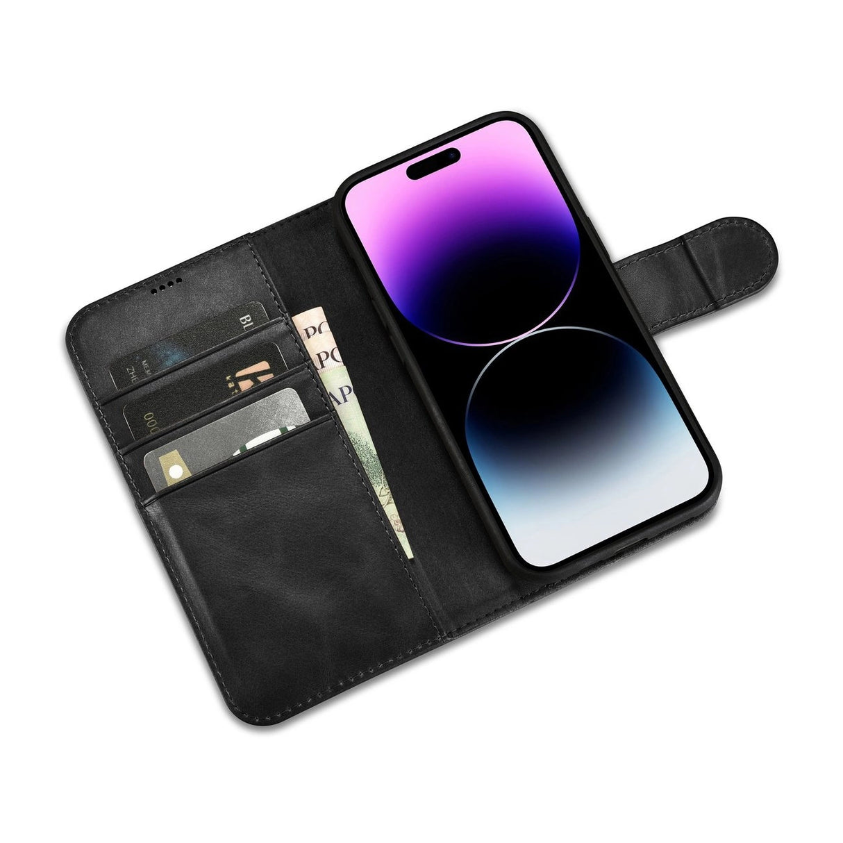 iCarer Oil Wax Wallet Case 2in1 Cover iPhone 14 Pro Læder Flip Cover Anti-RFID sort (WMI14220722-BK)