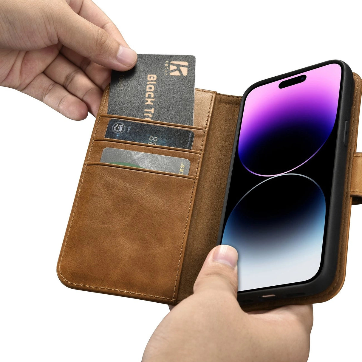 iCarer Oil Wax Wallet Case 2in1 Cover iPhone 14 Pro Anti-RFID Læder Flip Case Brunt (WMI14220722-TN)