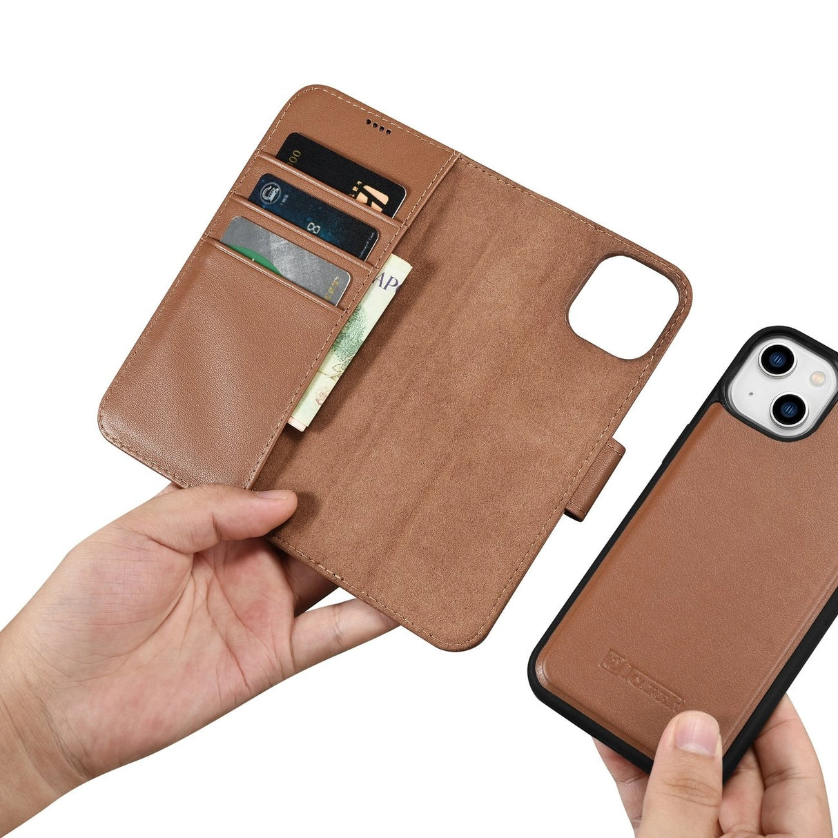 iCarer Wallet Case 2in1 iPhone 14-foder med flap Anti-RFID brun (WMI14220725-BN)