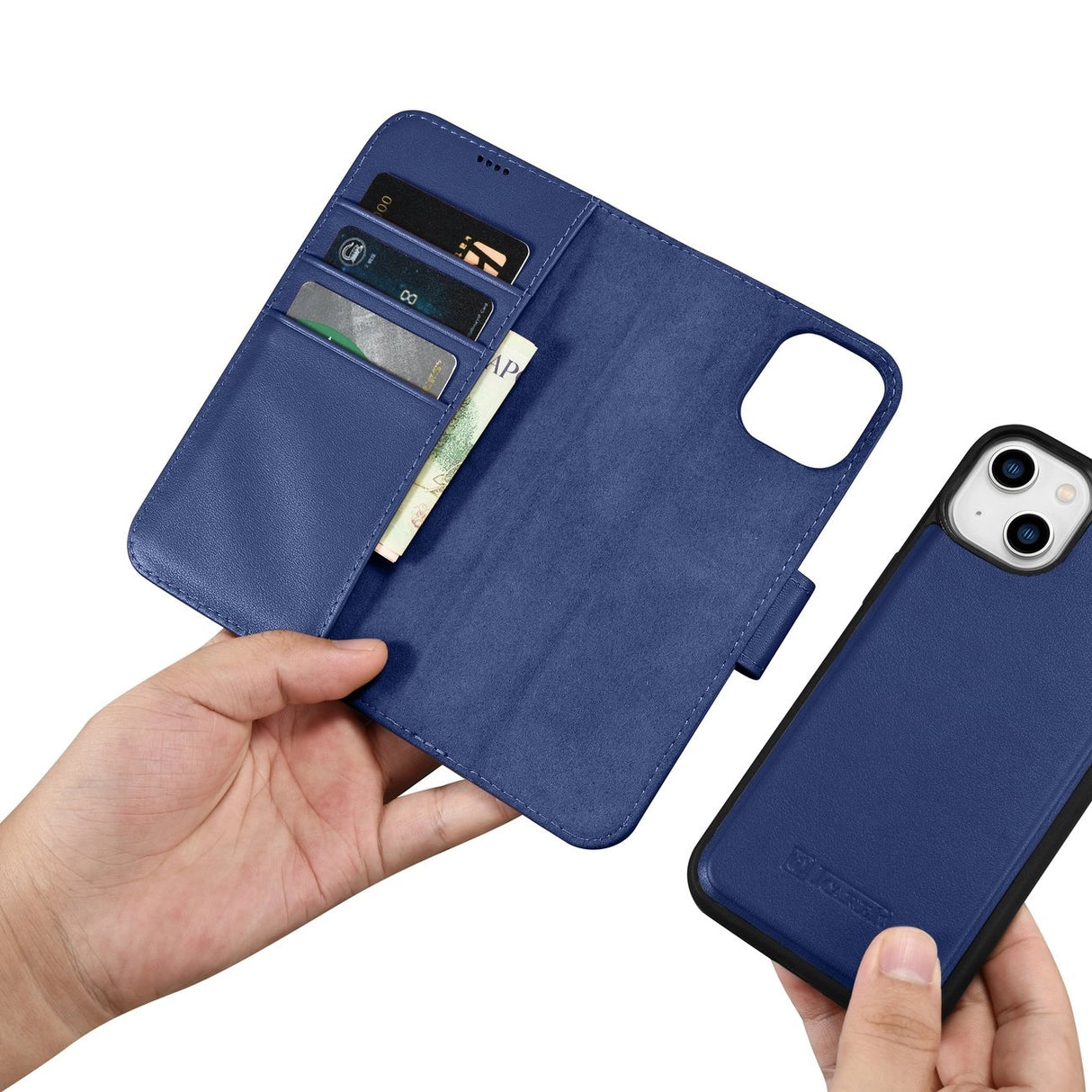 iCarer Wallet Case 2in1 Case iPhone 14 Anti-RFID Ledder Flip Case Blå (WMI14220725-BU)