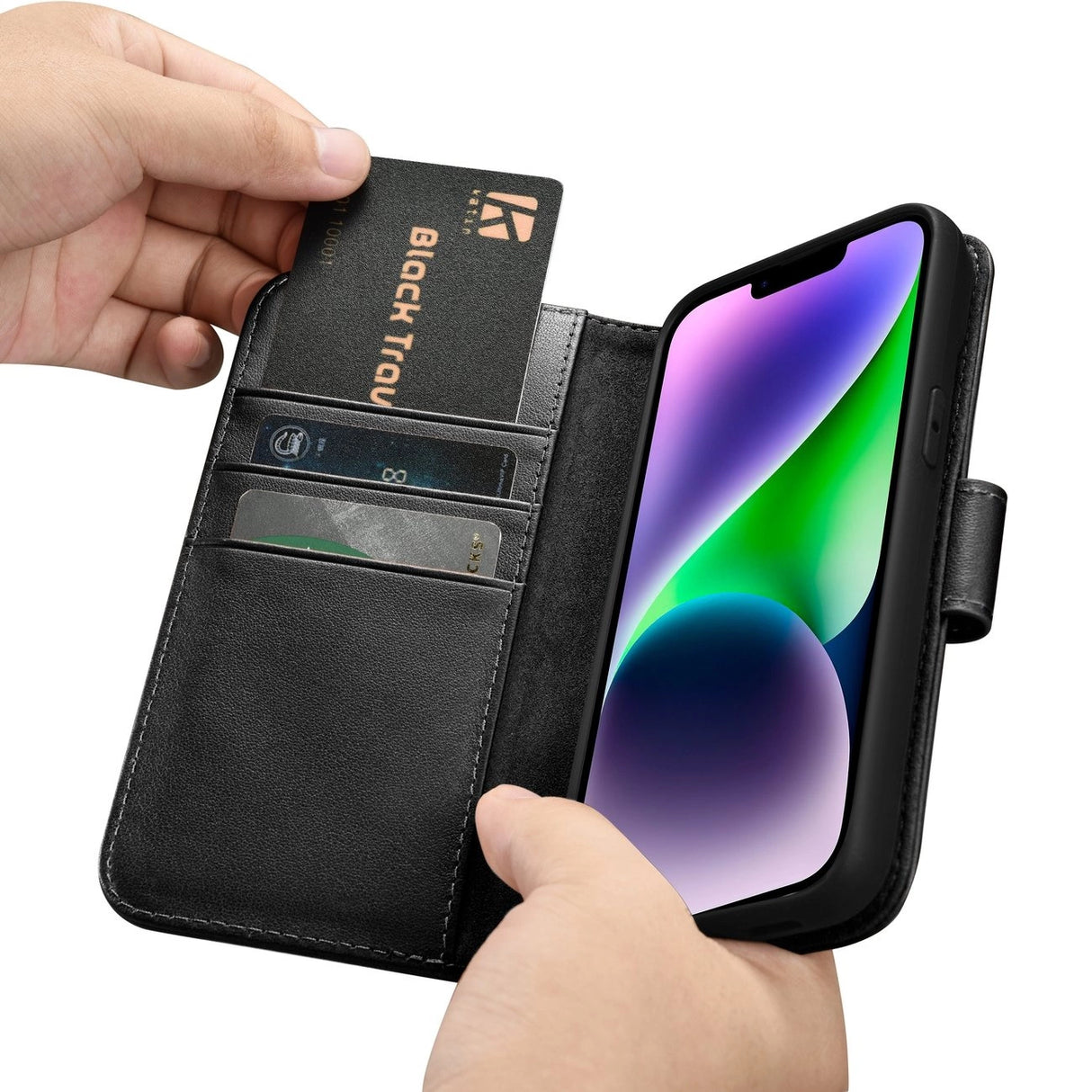 iCarer Wallet Case 2in1 Cover iPhone 14 Plus Anti-RFID Læder Flip Case sort (WMI14220727-BK)