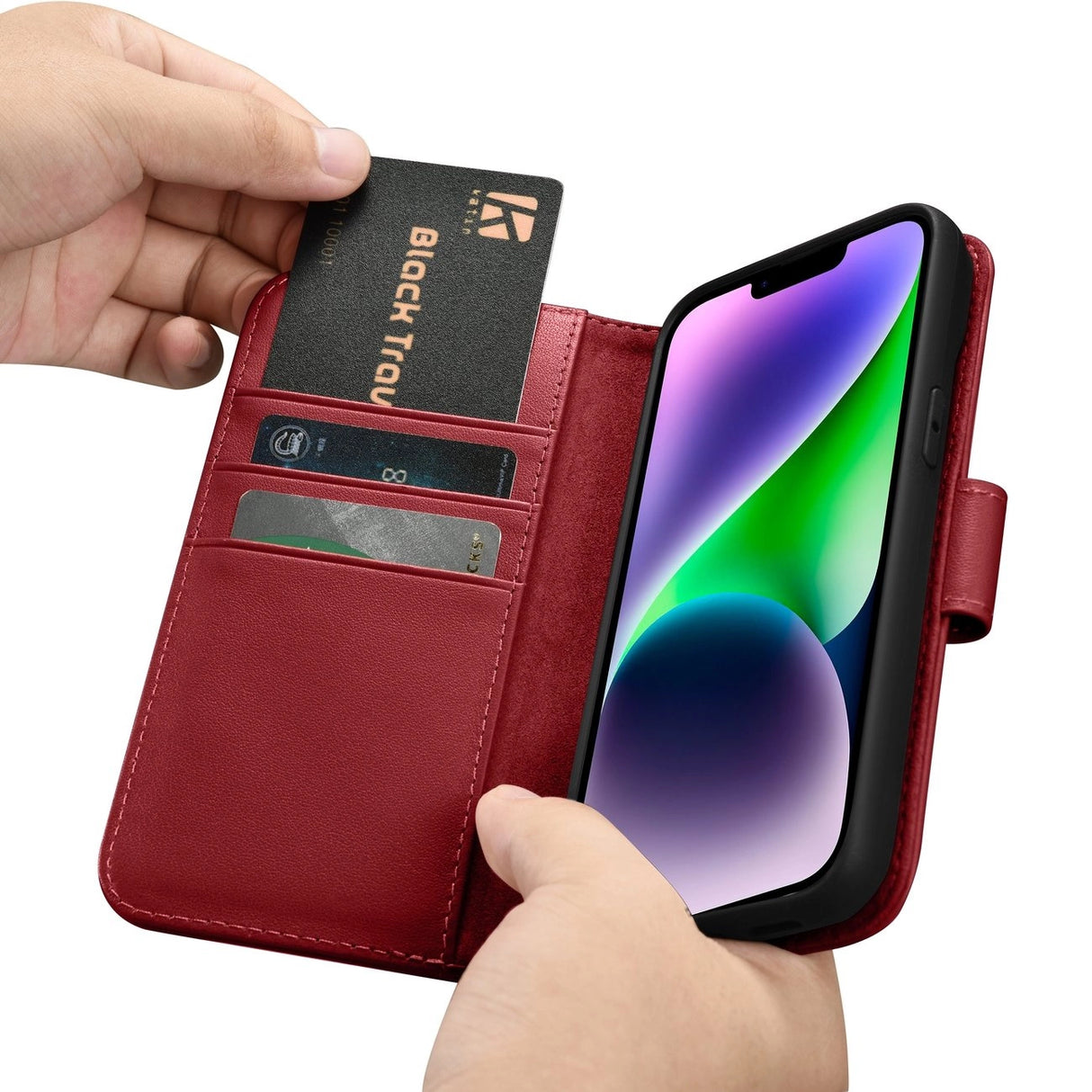 iCarer Wallet Case 2in1 Cover iPhone 14 Plus Anti-RFID Læder Flip Cover Red (WMI14220727-RD)