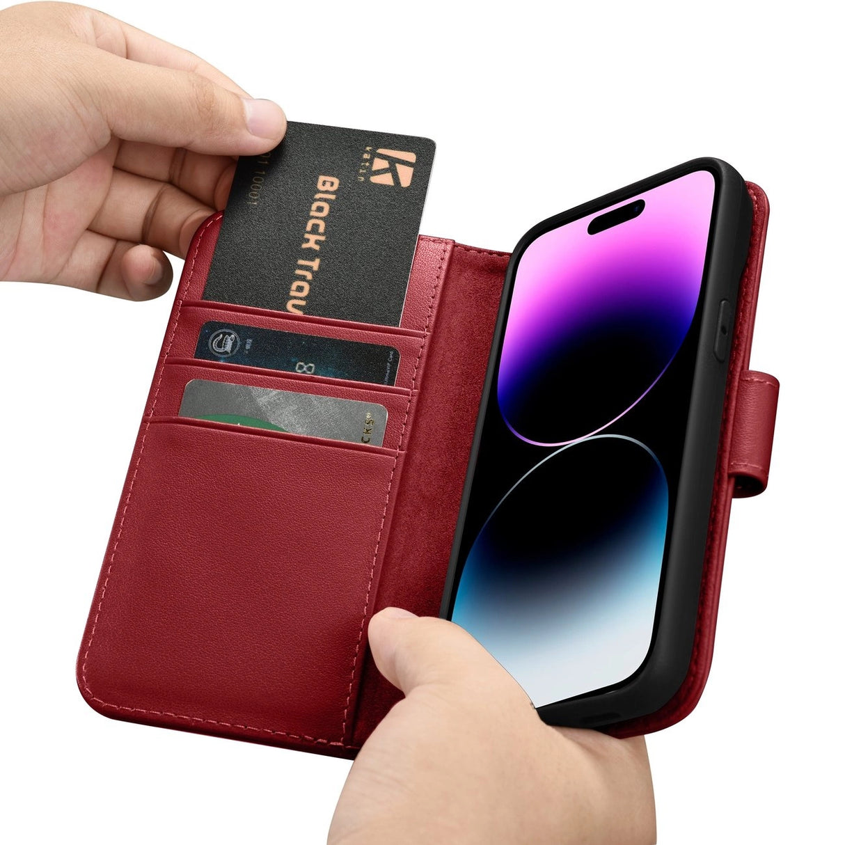 iCarer Wallet Case 2in1 Cover iPhone 14 Pro Max Læder Flip Cover Anti-RFID Rød (WMI14220728-RD)
